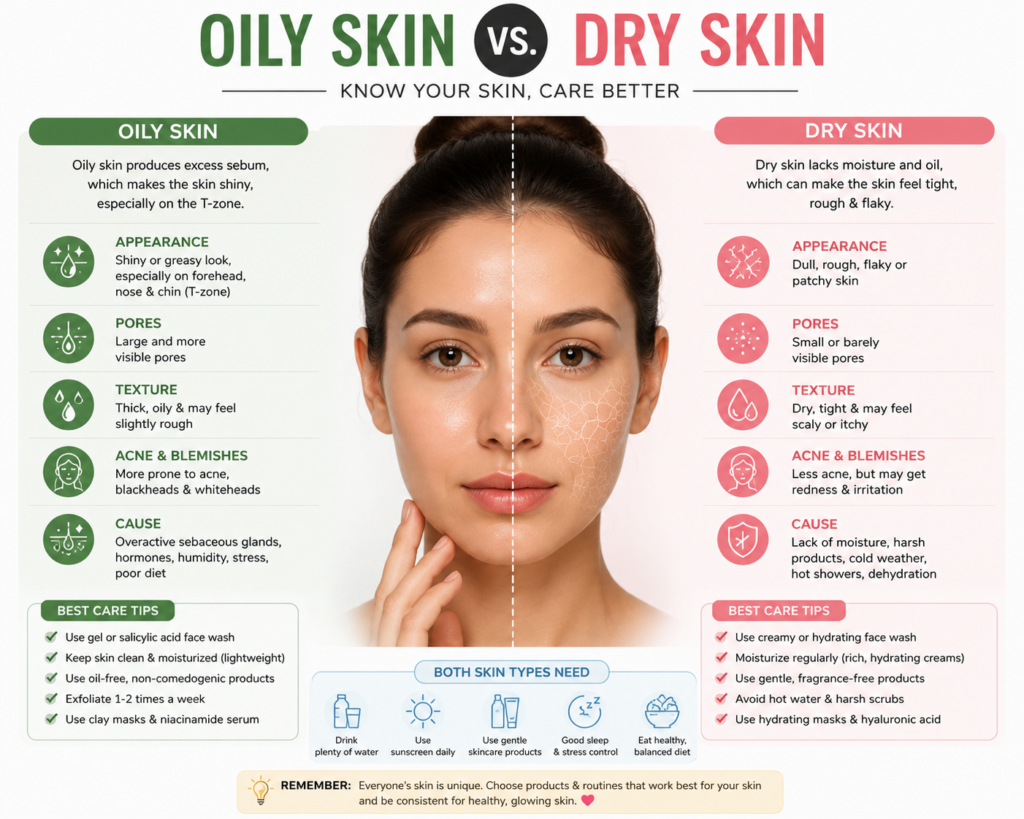 Oily skin Vs dry skin 
