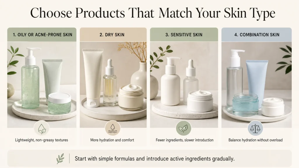 Skin cycling product choices for oily dry sensitive and combination skin