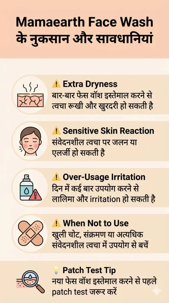 Mamaearth face wash ke nuksan aur precautions skincare infographic