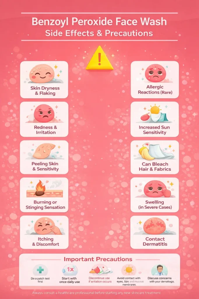 Benzoyl peroxide wash precautions and effects