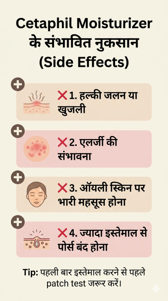 Cetaphil Moisturizer के संभावित नुकसान और side effects skincare infographic