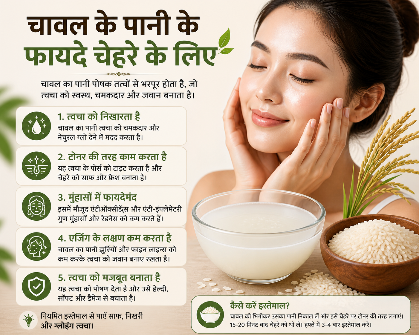 चावल के पानी के फायदे चेहरे के लिए 