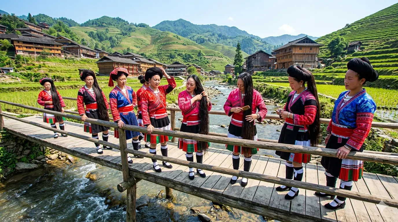 Huangluo village Yao women longest hair Guinness record