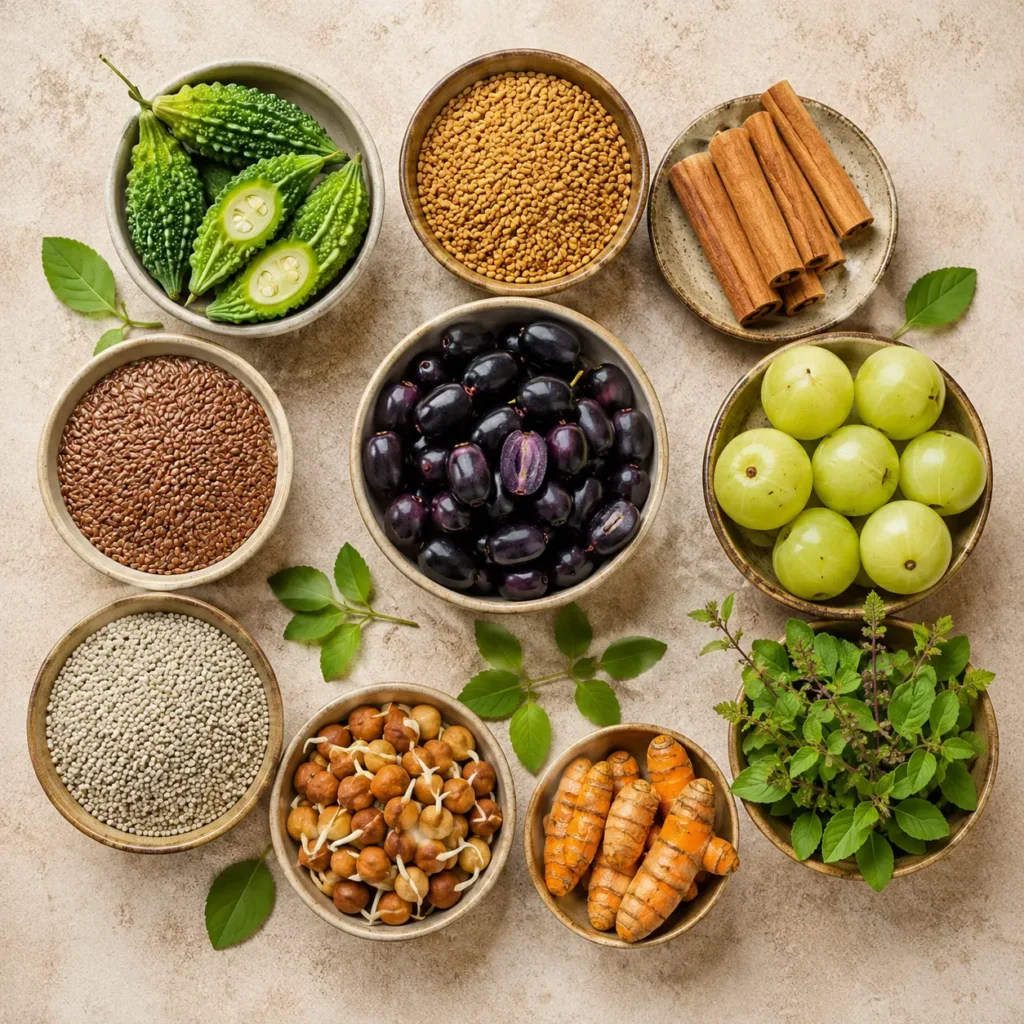 How to Control Diabetes with Indian Diet – 7 Powerful Foods for Fast Sugar Control 3 "10 देसी सुपरफूड्स जो डायबिटीज में शुगर कंट्रोल करते हैं - करेला, मेथी, जामुन, दालचीनी