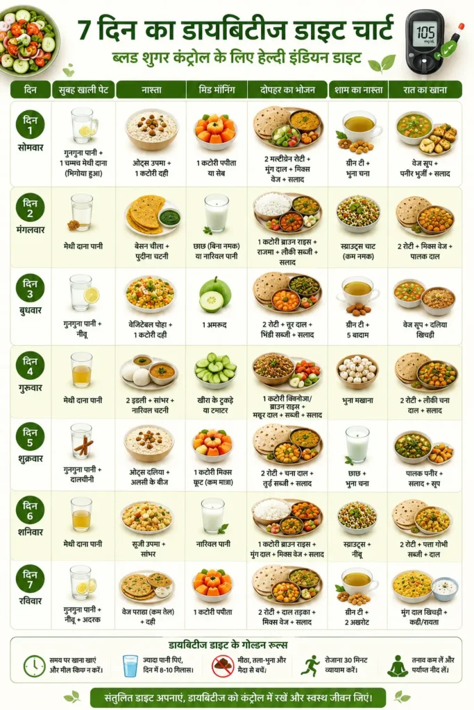 How to Control Diabetes with Indian Diet – 7 Powerful Foods for Fast Sugar Control 2 7 दिन का भारतीय डायबिटीज डाइट चार्ट - साप्ताहिक मील प्लान