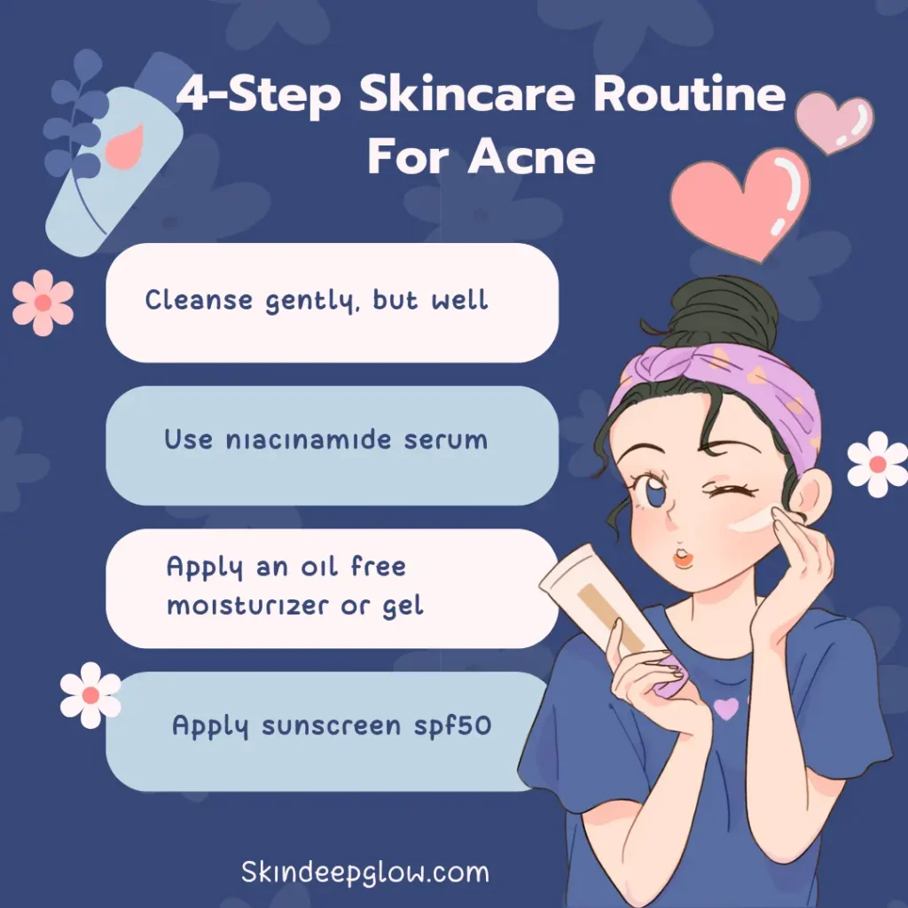 4 step morning skincare routine for oily acne-prone skin 