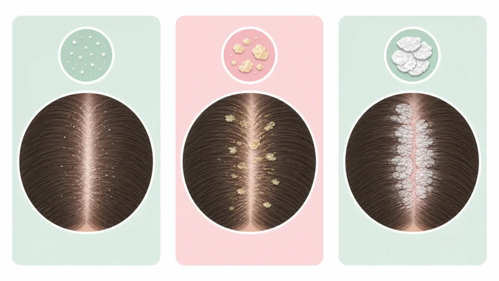 Stop Scrubbing! How to Get Rid of Dandruff by Doing Less (My 4-Week Protocol) 2 comparison of dandruff dry scalp and seborrheic dermatitis flakes