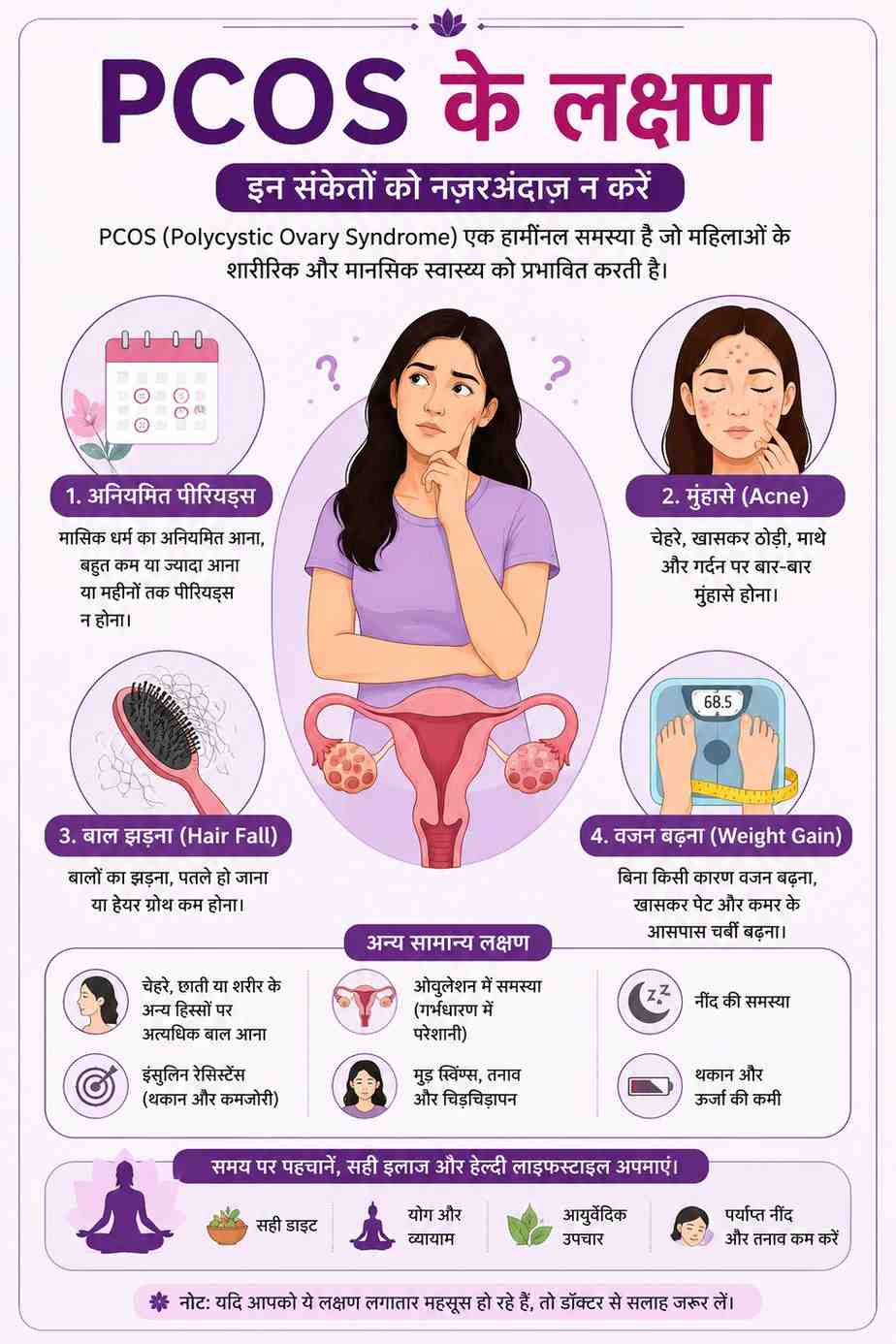 PCOS Symptoms Every Woman Should Know PCOS symptoms in women irregular periods acne hair fall and weight gain