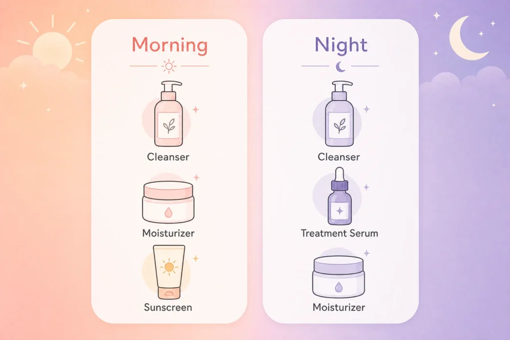 Best Moisturizer for Sensitive Skin 2026 (12 Picks) 4 Morning and night skincare routine chart for applying moisturizer on sensitive skin