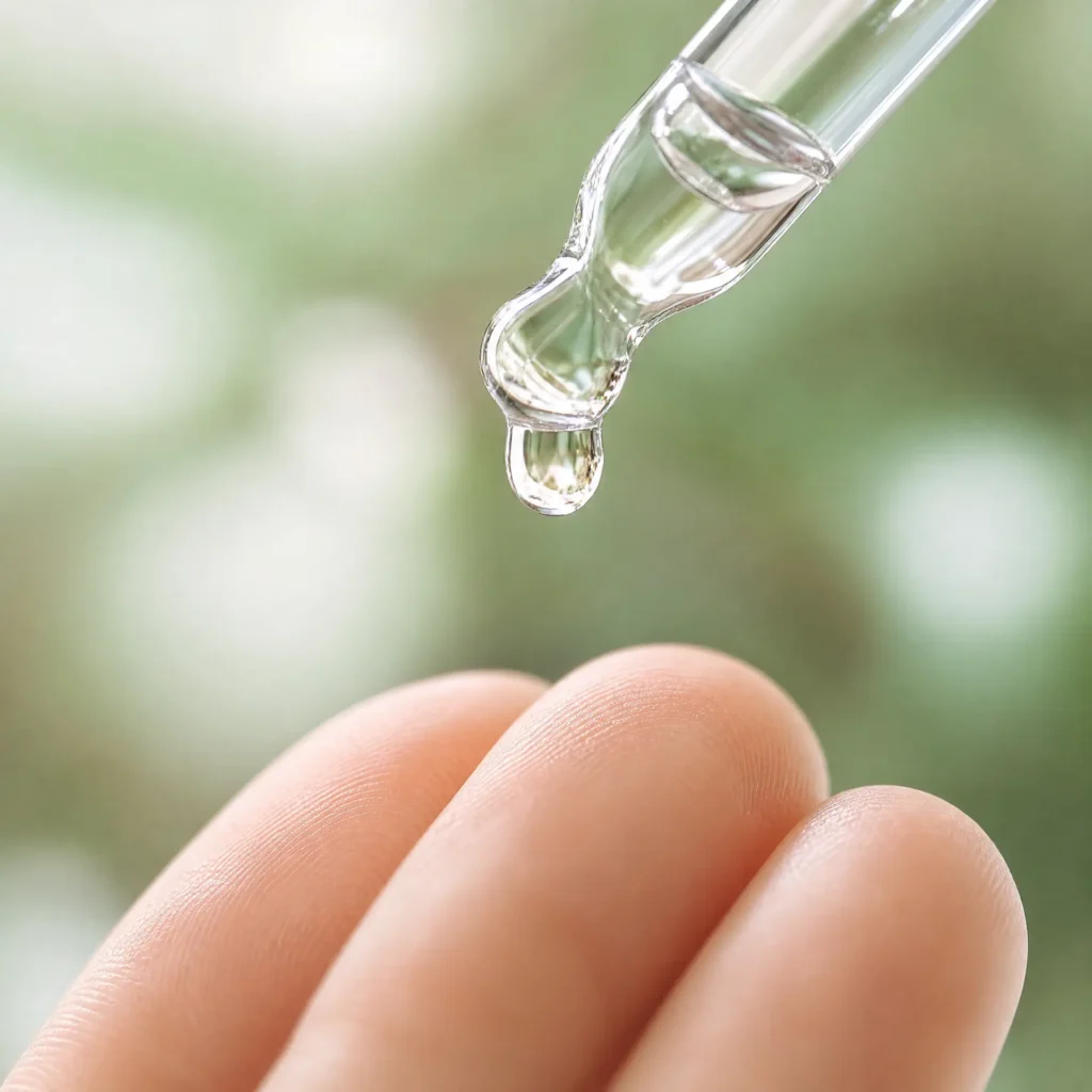 10 Best Centella Asiatica (Cica) Serums in India (2026) 3 Close-up of a serum dropper releasing a concentrated drop, showing lightweight Centella Asiatica serum texture