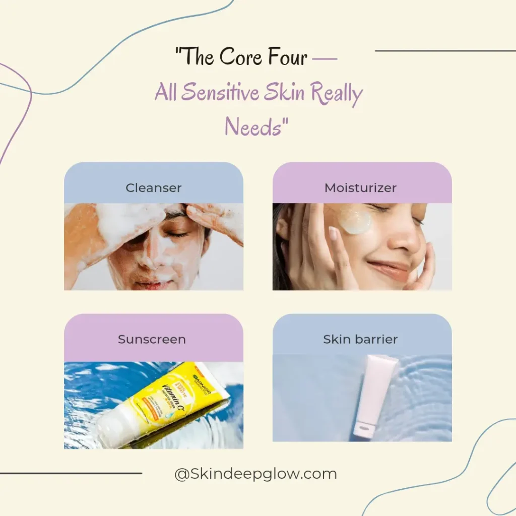 Morning vs Night Skincare Routine for Sensitive and Acne-Prone Skin (2026) 5 core four sensitive skin routine essentials cleanser moisturizer sunscreen barrier ointment