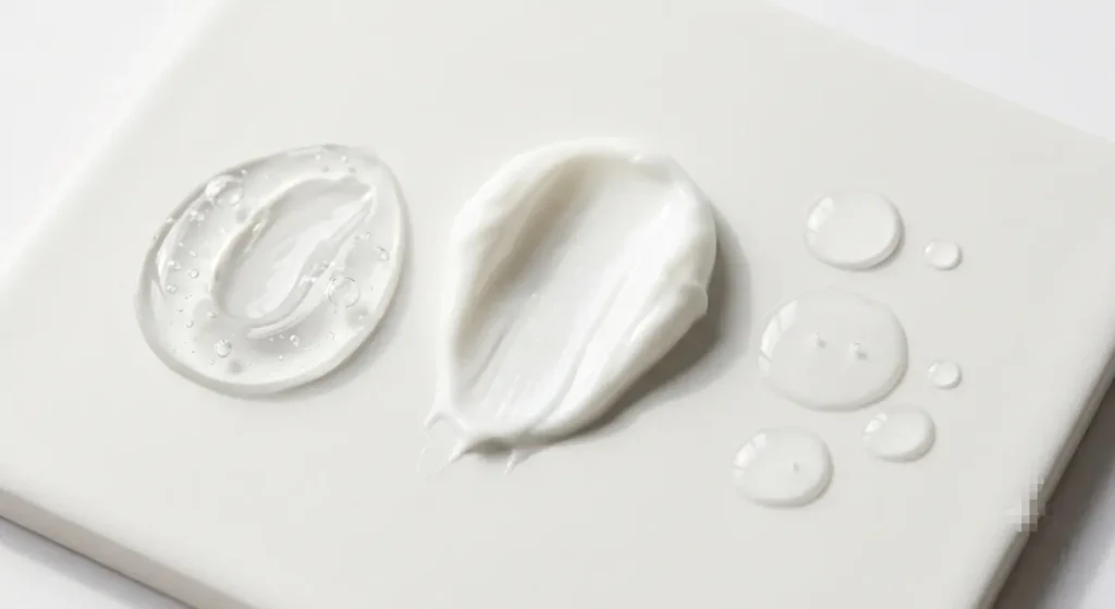 Gel, cream, and micellar water cleanser texture comparison for sensitive skin
