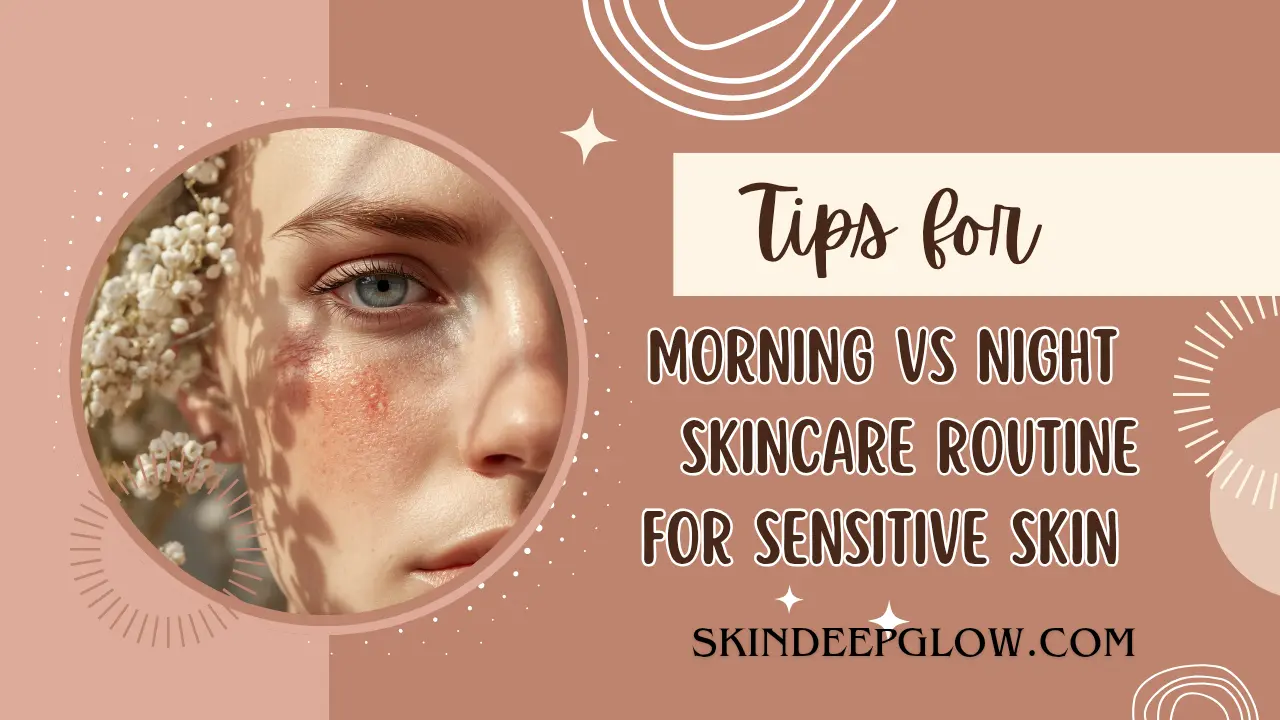 Morning vs night skincare routine for sensitive skin with simple daily skincare tips to protect the skin barrier and reduce irritation.