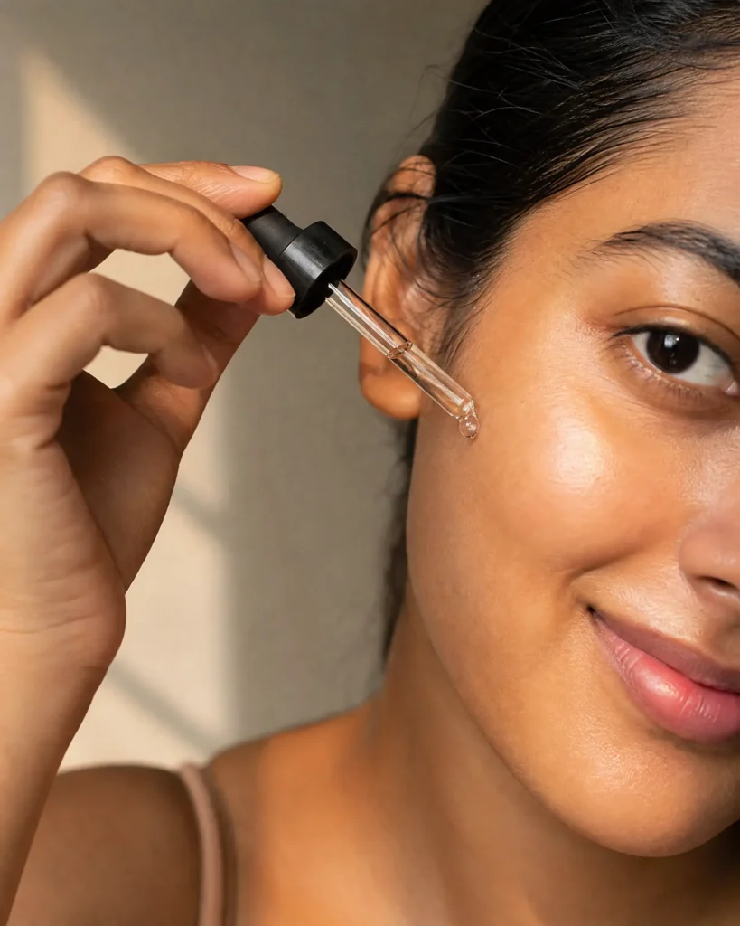 Niacinamide for Dry Skin: The Ultimate 2026 Fix 8 Woman applying niacinamide serum for hydrated glowing skin