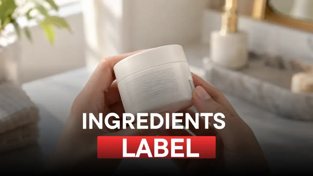 Checking ingredient list on moisturizer packaging before buying
