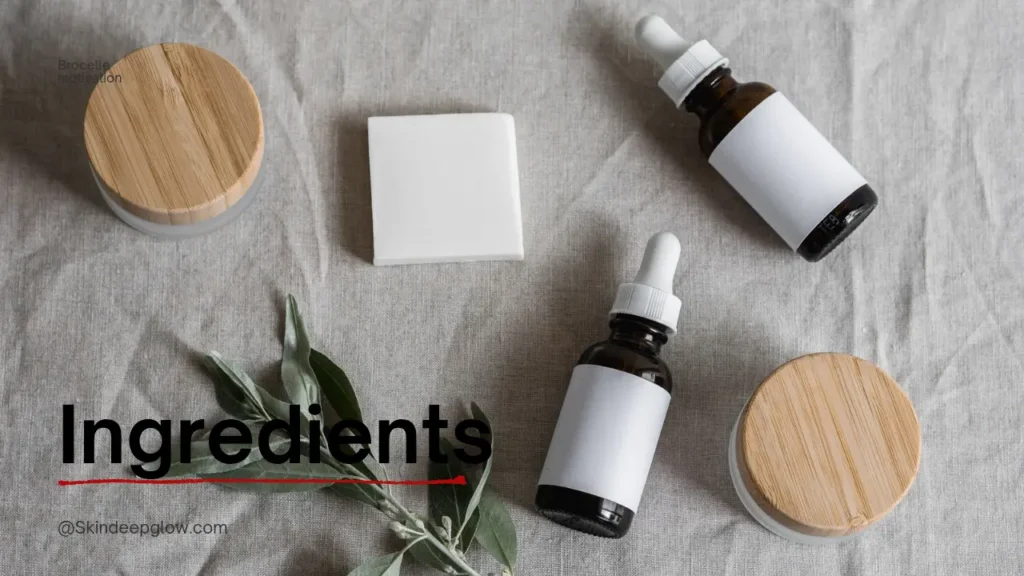 Skincare ingredients flat lay with moisturizer jars and serum bottles
